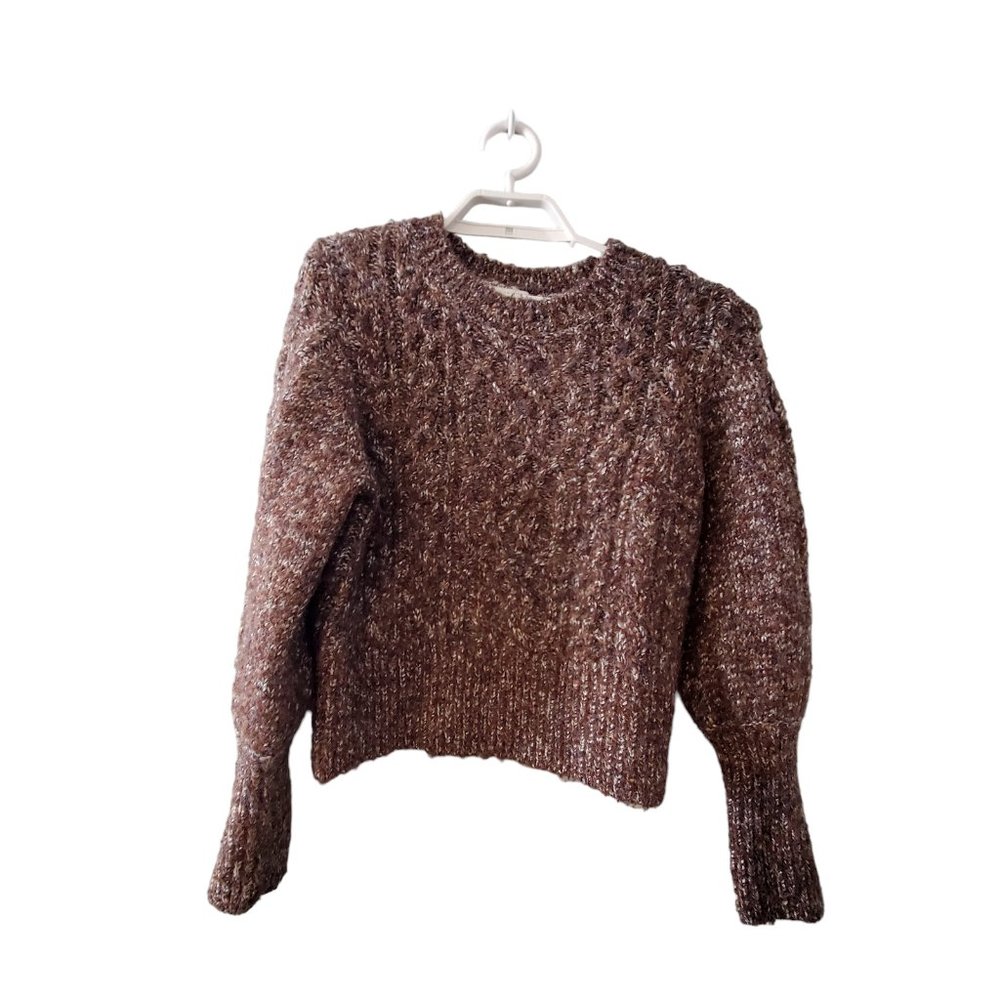 Molly Bracken Premium sweater womens Small 8% wool brown metallic chunky knit